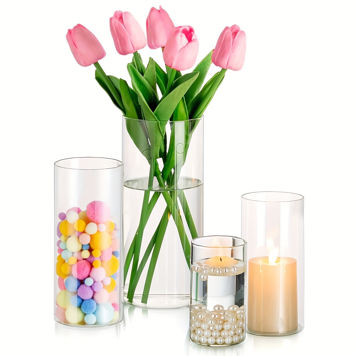 

Glass Vase & Candle Holder Set - 3/4pcs, Home Decor, Table Centerpieces, And Wedding Celebrations