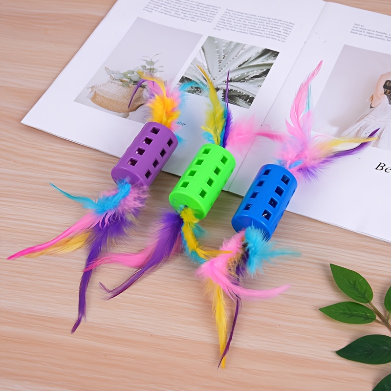 TEMU 3pcs Random Toys, Rolling Bell Balls, Artificial Feather Interactive Self-entertainment Cat Kicking Toys, Suitable For All Indoor Cats, Without