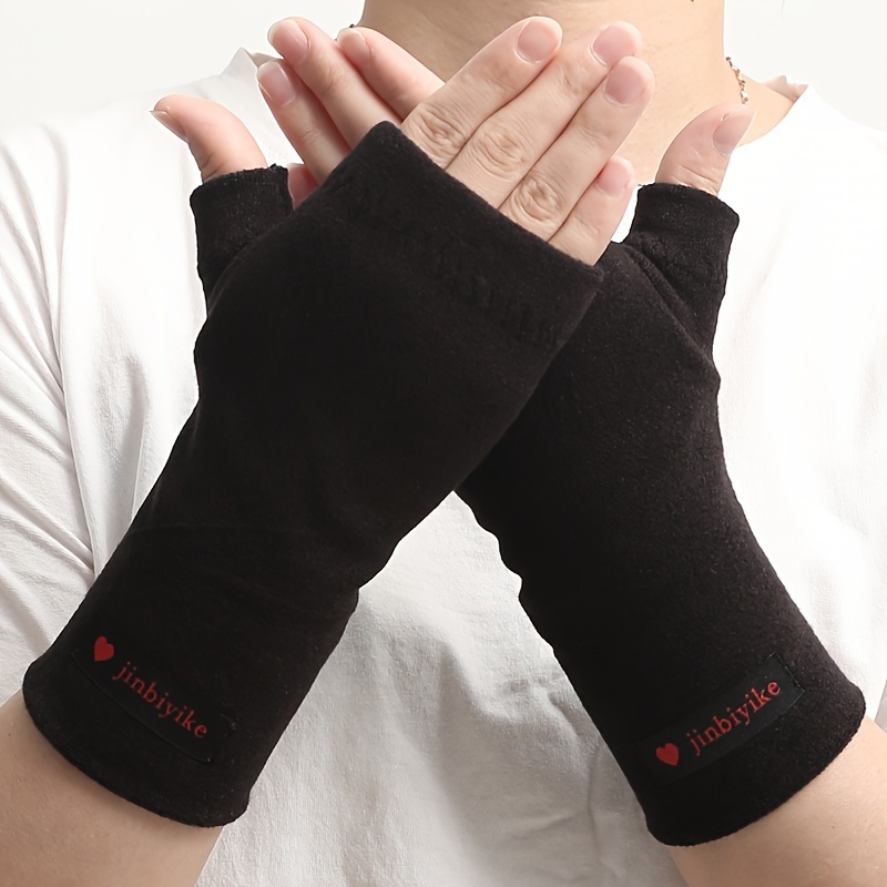 TEMU Gants d'hiver mi-doigts pour femme, gants épais et chauds mignons, gants doigts doublés mi-longs pour homme, 1 paire