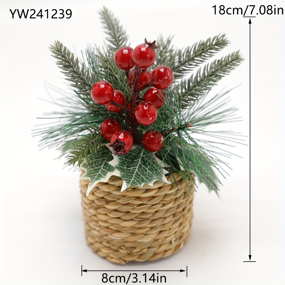 TEMU Mini Christmas Potted Plant With Berries - Home, Office, And Holiday Decor, Best For Christmas, Thanksgiving