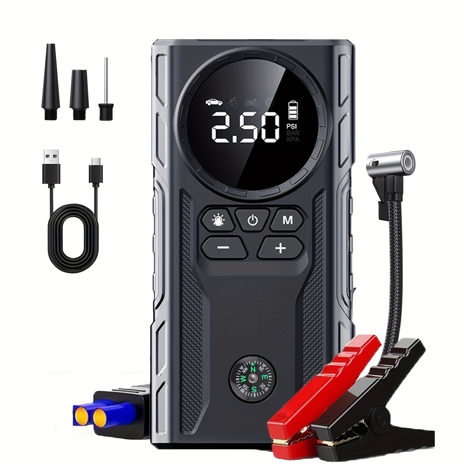 TEMU Jump Starter With Air Compressor, 150psi Battery Jumper Starter Portable (9.0 Gas/8.0l ), Jump Box Car Battery Jump Starter With Smart Jumper