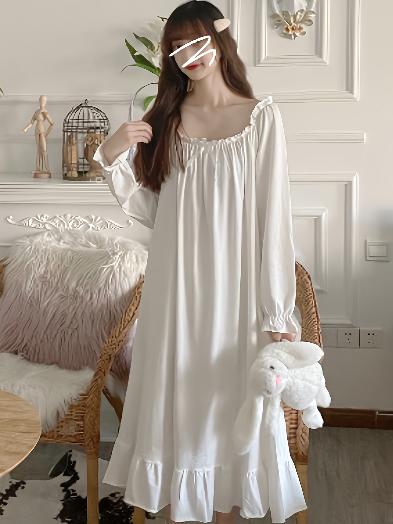 womens lace long sleeve nightgown comfortable - Temu