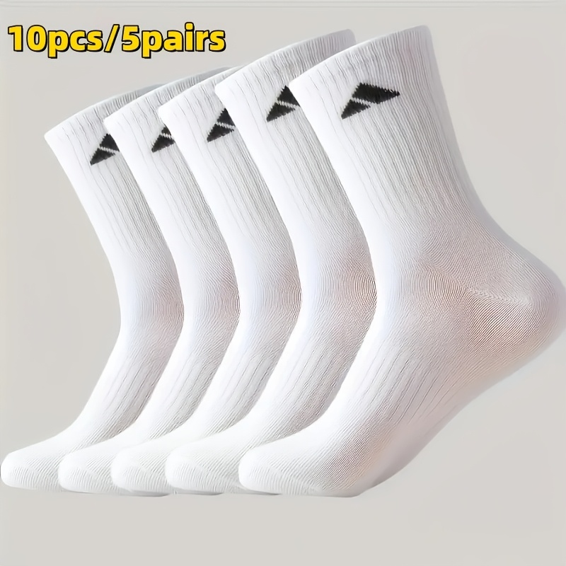 TEMU 10pcs (5-pair) Men's Mid-calf Socks, High-waist Long Sports Socks, Solid Color Simple Cuff Socks, Unisex Couple's Versatile Autumn/winter Street