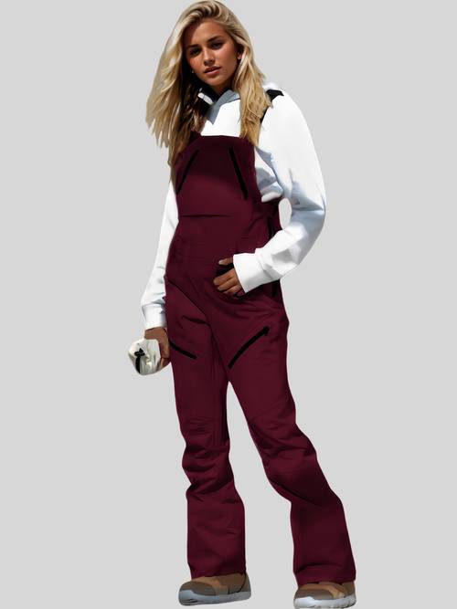 womens pink snowsuit with zipper pockets stylish ski pants for spring sports non stretch polyester zipper fly closure modern skiwear zippered pants