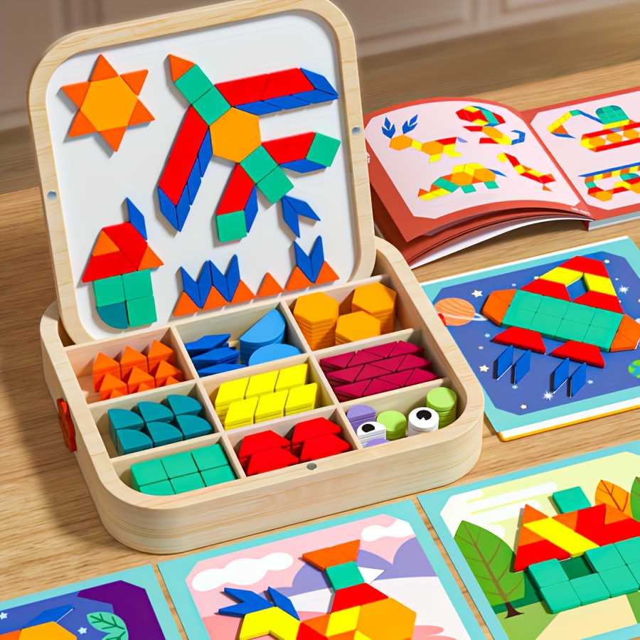 Image of Creative Magnetic Geometric Shape Puzzle For Kids, Wooden Building Blocks Toy, Funny Educational Toy, Enhances Shape And Fine Motor Skills, Birthday Party Halloween Gift For Boys Girls