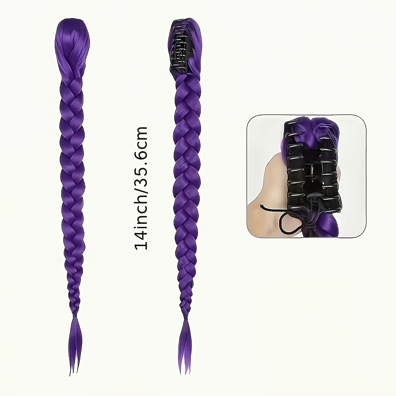 Women' Anime Purple Fishbone Braid Ponytail Wig Clip - -resistant Synthetic Hair Suitable For Cosplay, Daily Wear, Clip- Braids With Straight Hair -drama Outfits, Roleplay & Hairstyle Accessories