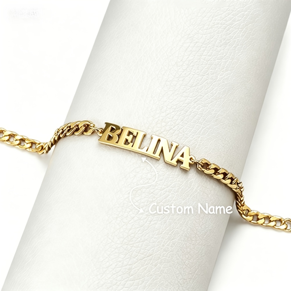 TEMU 1pc Pulsera Personalizada con , Acero Inoxidable 304, Elegante Pulsera de en Tono Dorado, Joyería Duradera para Uso Diario, Regalo Ideal para ,