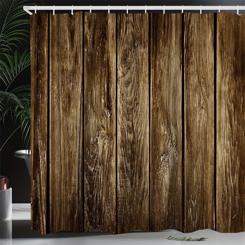 

Rustic Wood Plank Design Shower Curtain, 1pc, Water-resistant Polyester Blend Fabric, Knit Weave, All-season Bathroom Decor With 12 Hooks, Artistic Unlined Eyelet Curtain For Home Decoration