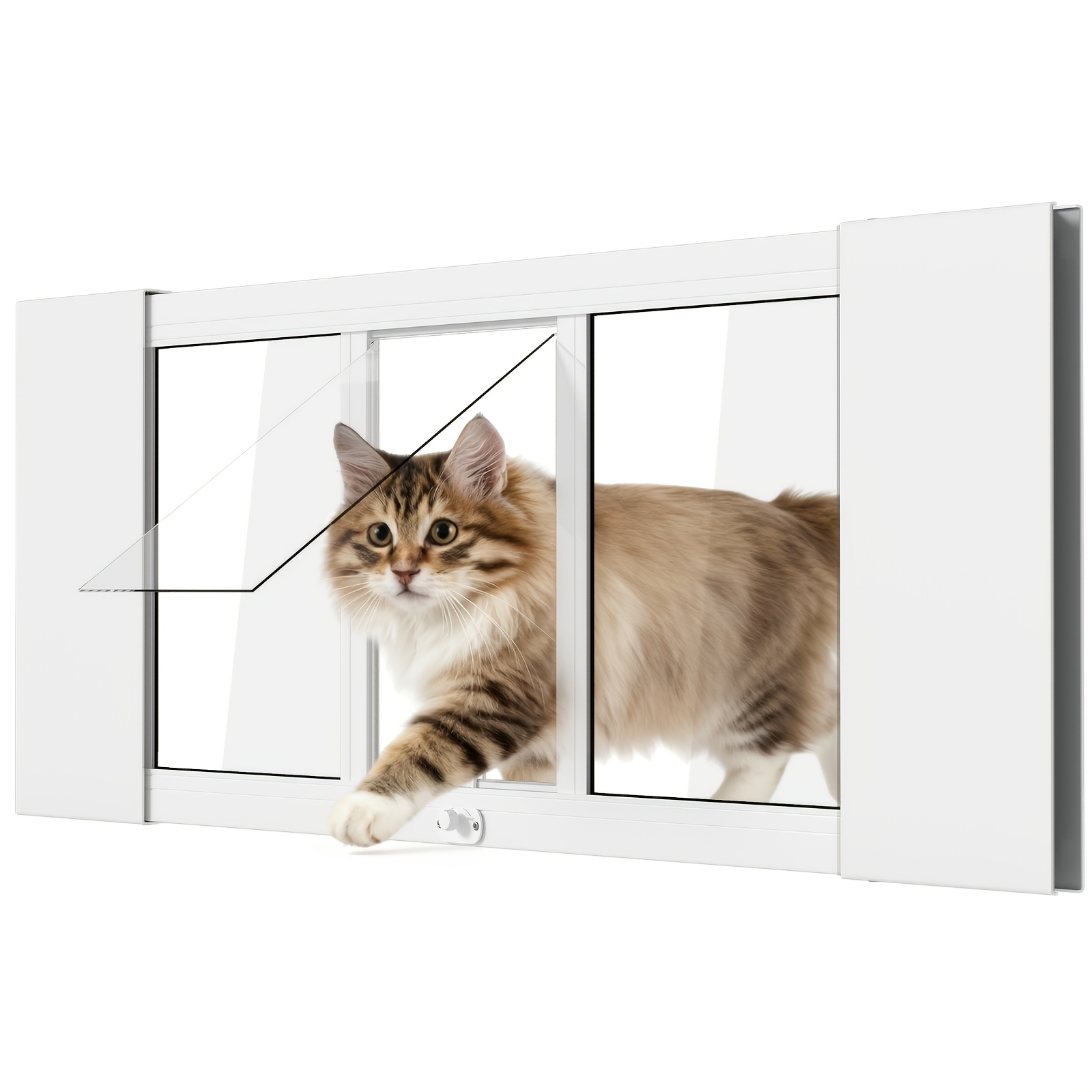 Cat Door For Window, Adjustable Width Window Cat Door, Aluminum Pet Door With Locking For Most Windows