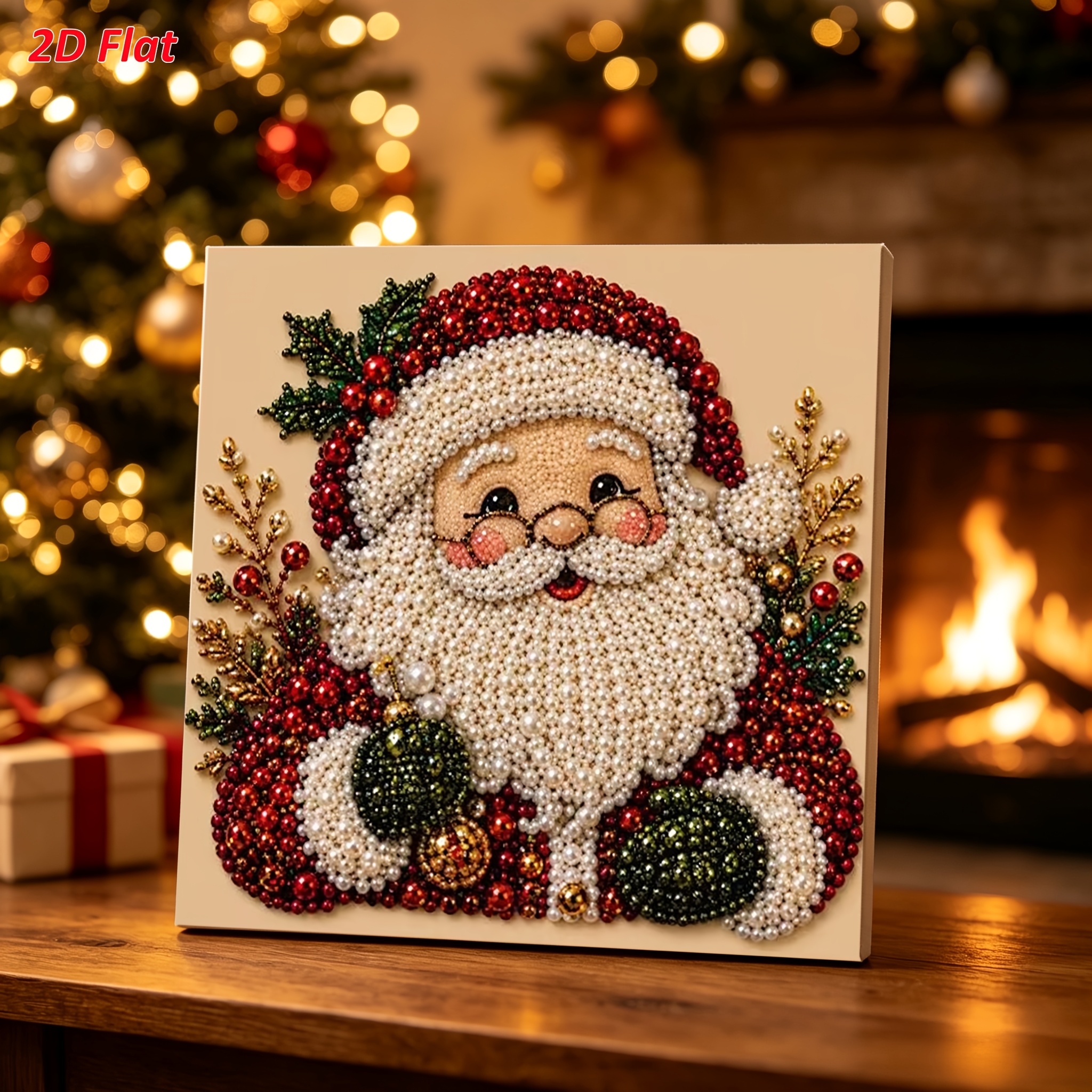 TEMU 2d Flat Frameless Pearl Diamond Painting, Santa Claus Pattern, 7.87in/11.81in Dual Sizes Available, High-definition Printed Full Diamond Drill