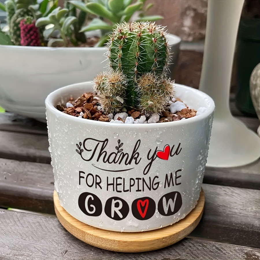 

Ceramic Pot - Perfect Teacher Appreciation & Christmas Gift, Indoor/outdoor Planter With Drainage Hole, 'thank You For Helping Me Grow' Design (plant Not Included)