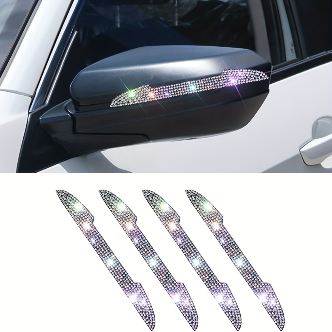 

4pcs Bling Rhinestone Car Door Handle Guards - Protector For All Cars, Suvs & Vehicles, Fits Side Mirror & Edge