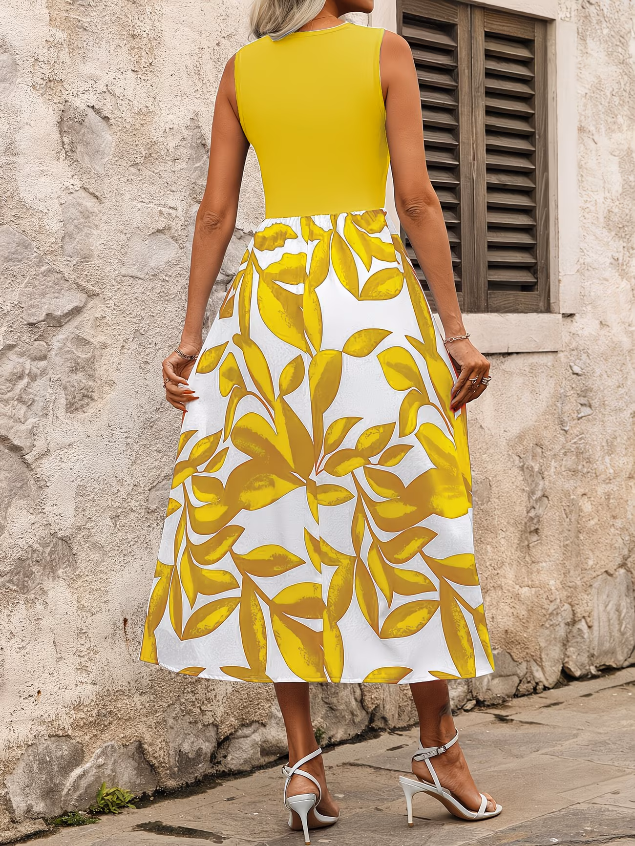 vêtements femme printemps été développement vacances loisirs mode européenne américaine tendance robe débardeur col rond imprimé plante 1