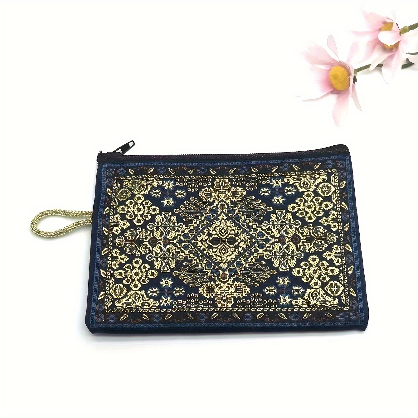 Porte-monnaie vintage en cuir bleu marine, pochette doublée de daim, fait main - France