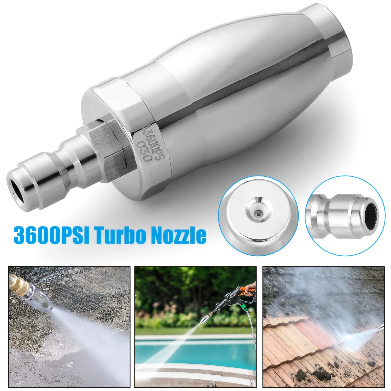 

3600psi High Pressure Washer Nozzle, With 360° Rotating Turbo Spray Tip 3.0 Gpm 1/4'' Quick Connect - Powerful Cleaning