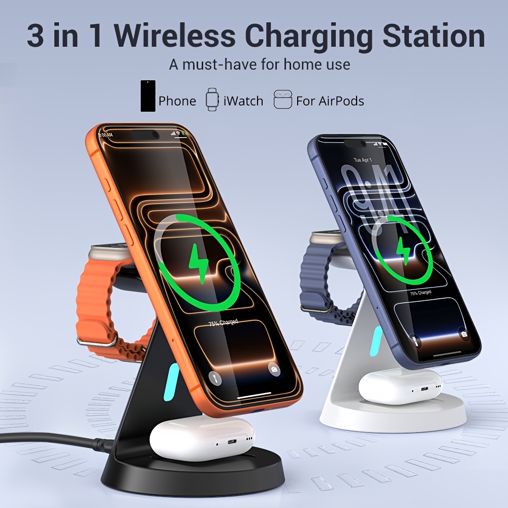 magnetic wireless charging stand 3 in 1 fast charger for   iphone 12 13   17 18 iphone       charging station for   smartwatch iwatch   3 4 4     12 ultra se 2 3 4 does not support samsung