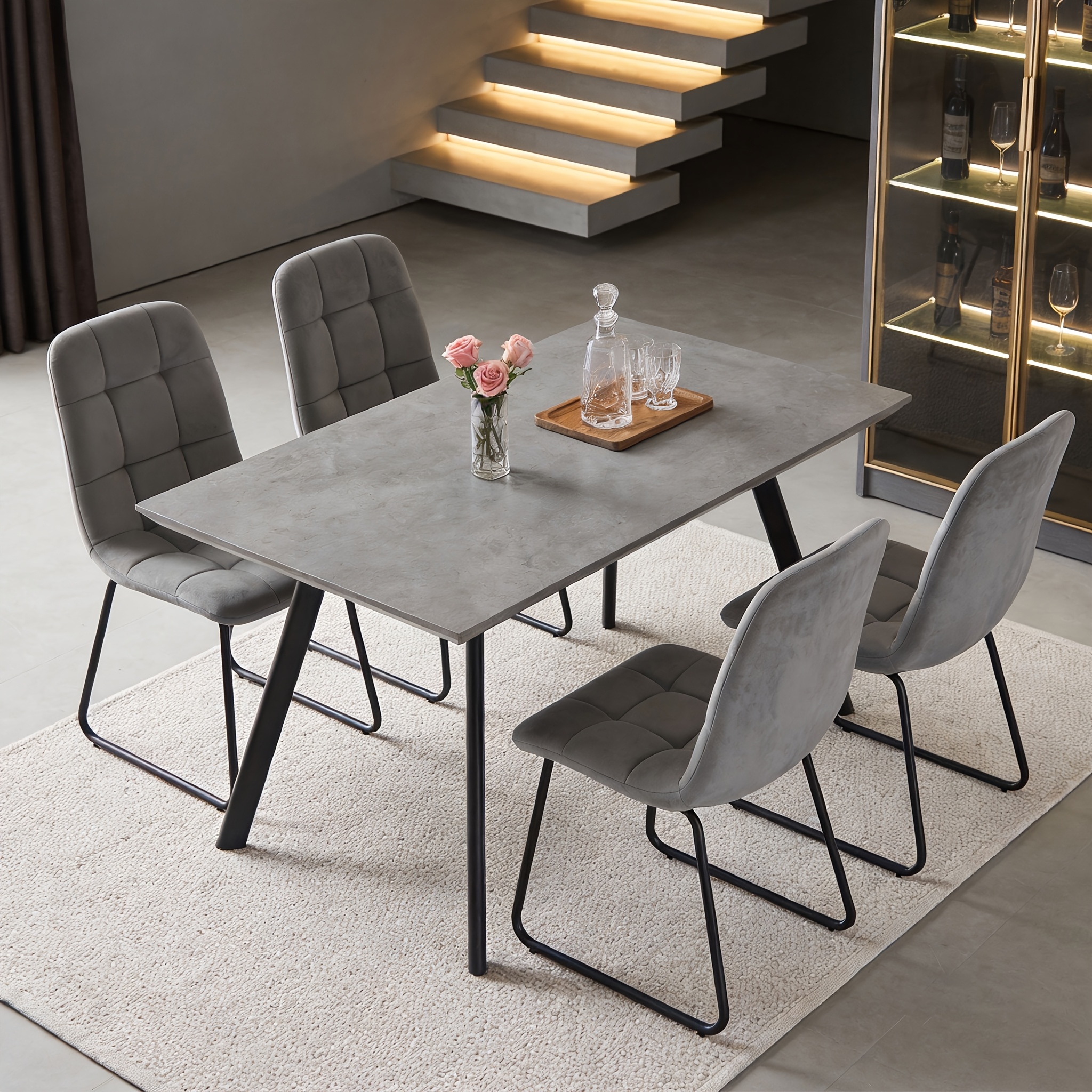 Jiexi Dining Table And Chair Set, 2/4 Dining Chairs, Stable Golden Metal Table Legs, Dining Room Kitchen Conference Room