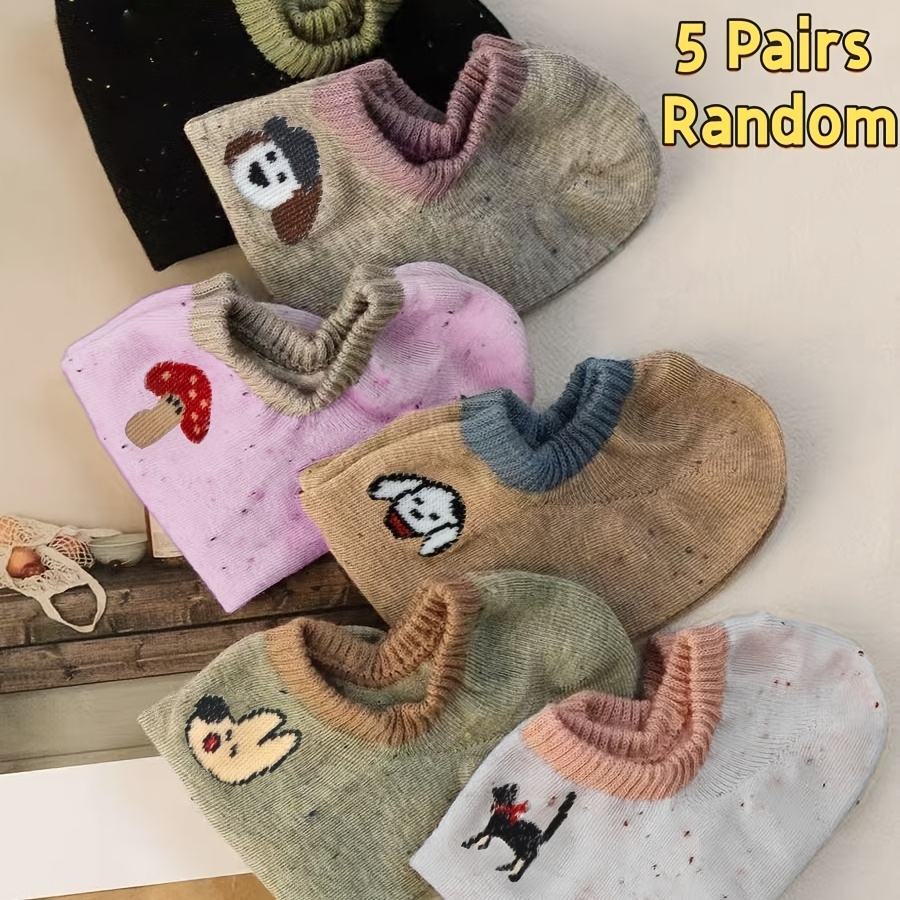 TEMU Random 5 Pairs Spring Summer Cartoon Cute Invisible Short Socks Women's Summer Thin Boneless Shallow Mouth Socks
