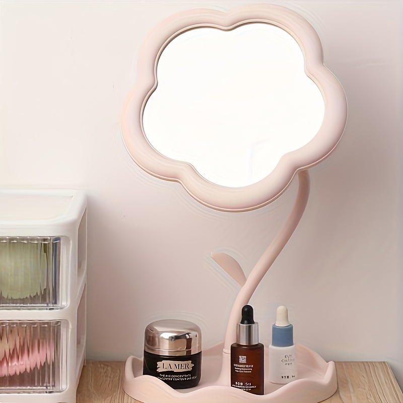 

Sunflower-shaped Desk Makeup Mirror With Jewelry Storage - Polished Adjustable Dresser Mount Mirror, Flower Themed, Unscented Plastic Frame, Glass Surface Recommendation, No Power Or Battery Needed