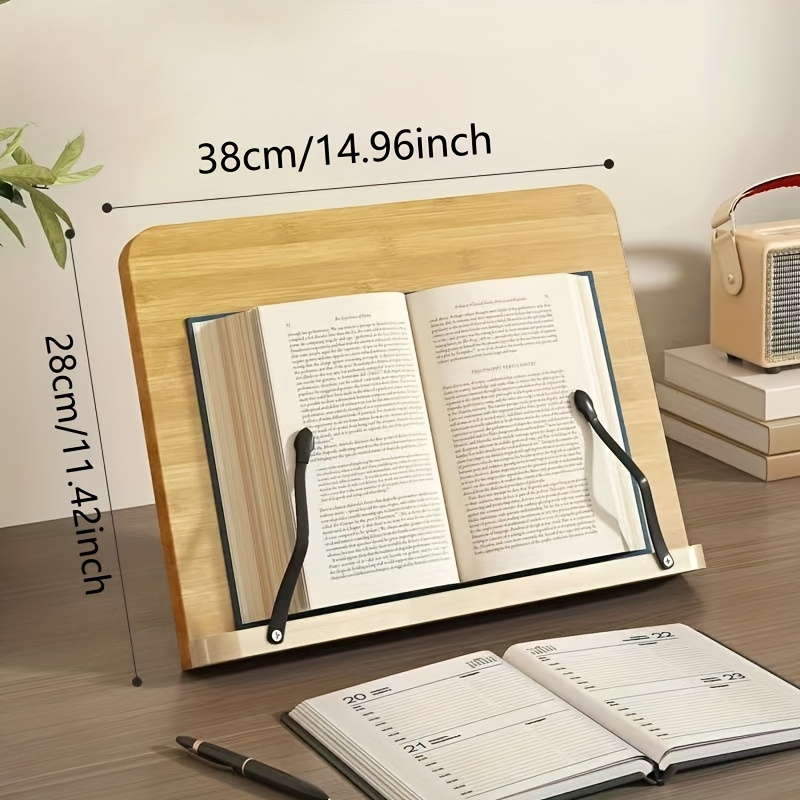 wooden reading stand 8 levels adjustable portable ergonomic   holder foldable desktop stand for desk home office   high elastic clips for books laptop tablet drawing