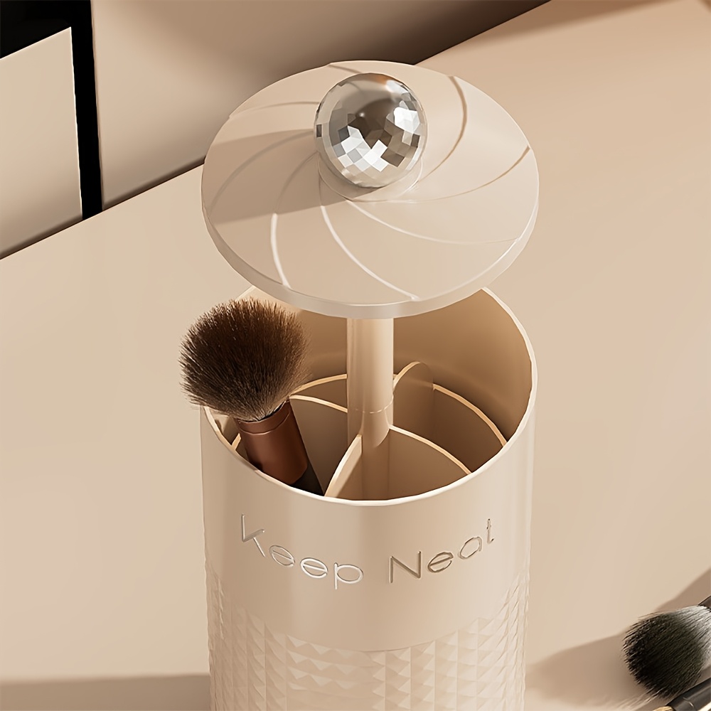 1pc automatic   up cosmetic organizer with dust proof lid durable plastic makeup brush holder for vanity bathroom countertop black white brush storage tubes no power needed makeup vanity desk   sturdy construction beauty enthusiasts   easy to   organizers Product details 3