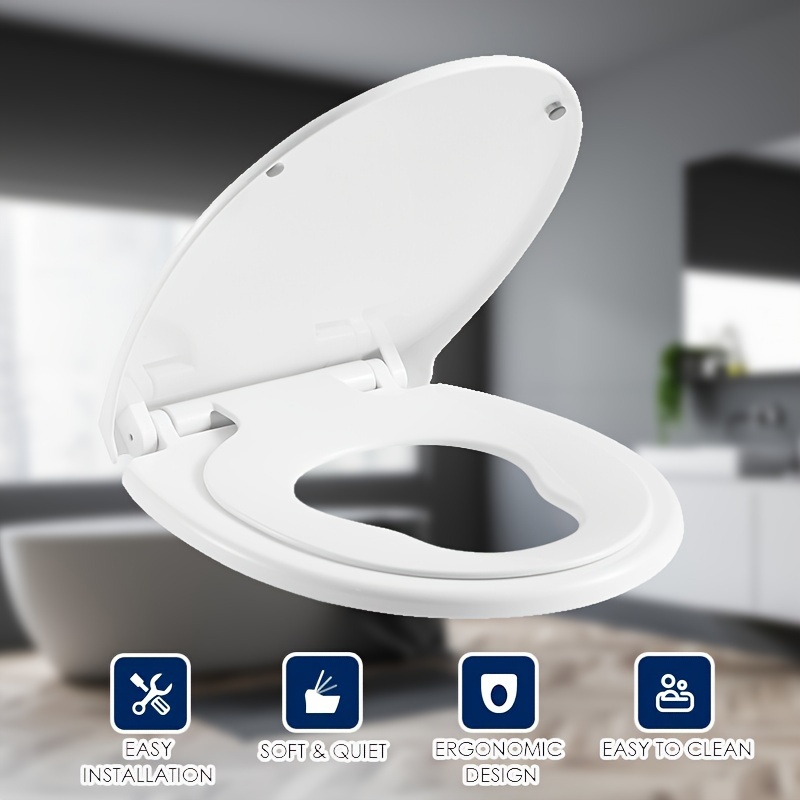 

1pc Elongated Toilet Seat With With Built-in Potty Training Seat, For Family, Slow Close, Easy Clean, Suitable Standard Elongated Or Oval Toilet Lid, Plastic, White
