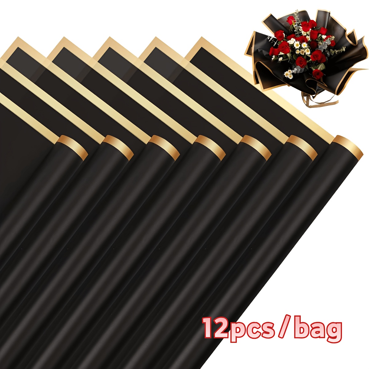TEMU Black Floral Wrapping Paper With , 58*58cm, Suitable For Wedding And Party Floral Decorations, Birthday Gifts, And Mother's Day