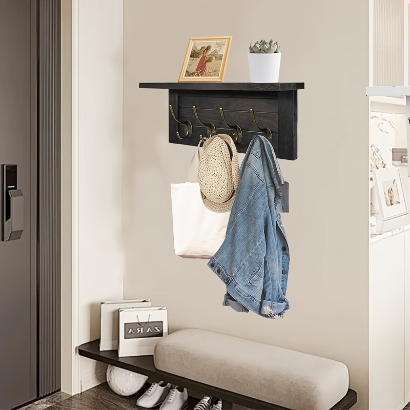 Multi-functional 4-hook wooden wall-mounted coat and towel rack, suitable  for bedrooms, bathrooms Key Hooks, Utility Hooks