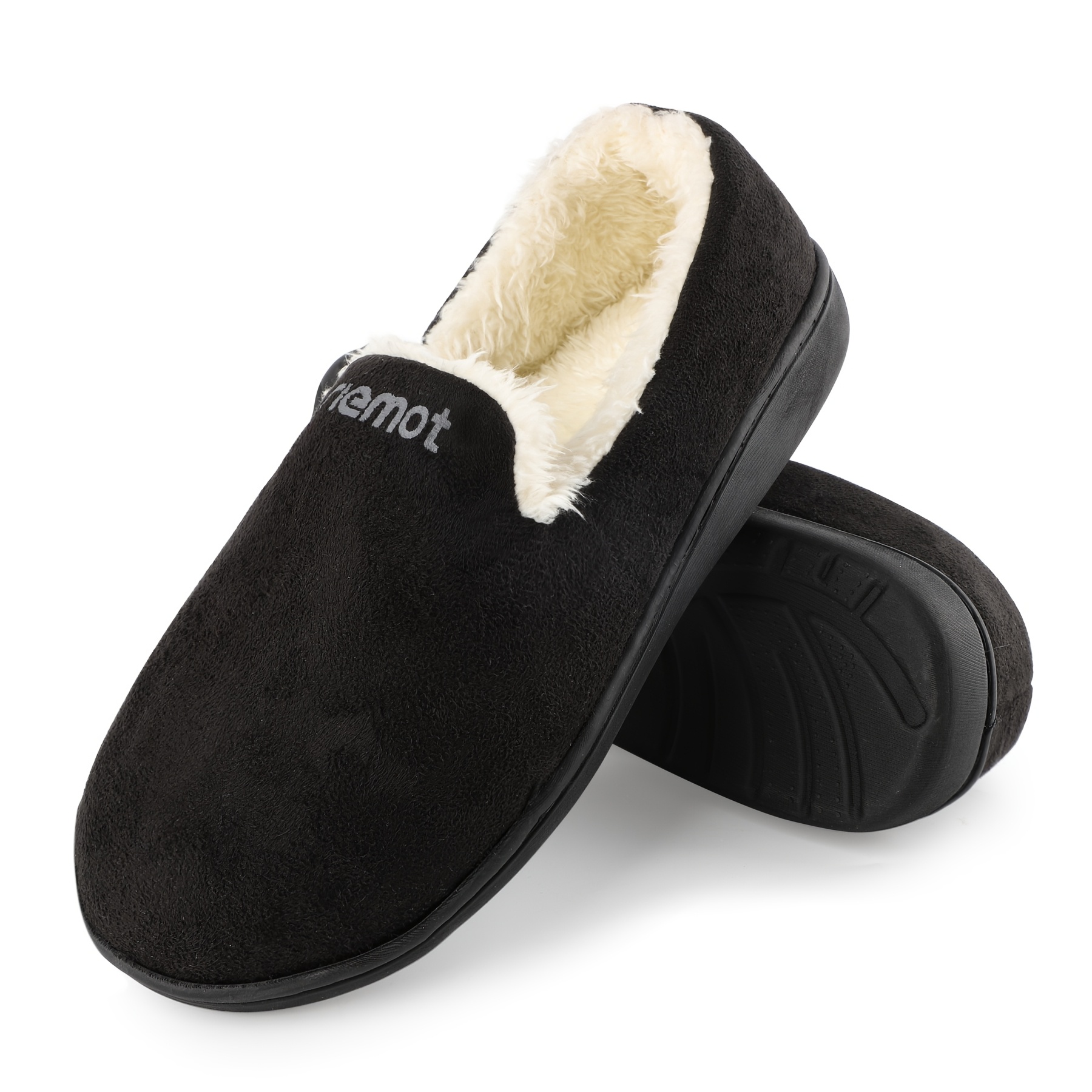 1 Pair Riemot Women's Warm Fuzzy Slippers - Casual Solid Color Slip- Shoes With Anti-slip Tpr Sole, Flannel Lined Indoor Footwear For