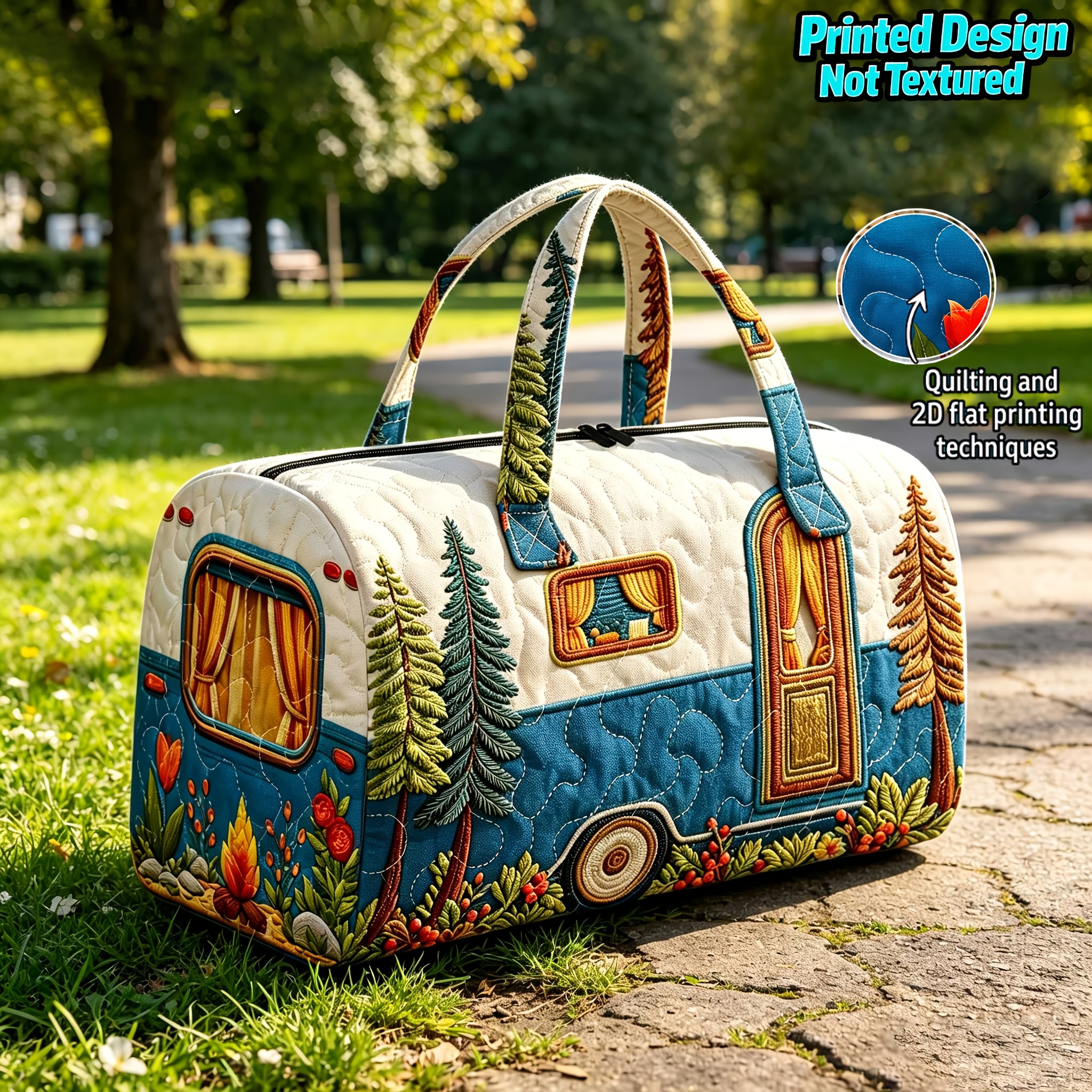 Image of Printed Design – Not Textured, Quilting Women's Large Capacity Travel Bag, Quilted Luggage Bag, Outdoor Travel Luggage Storage Bag, Fitness Yoga Bag, 2d Flat