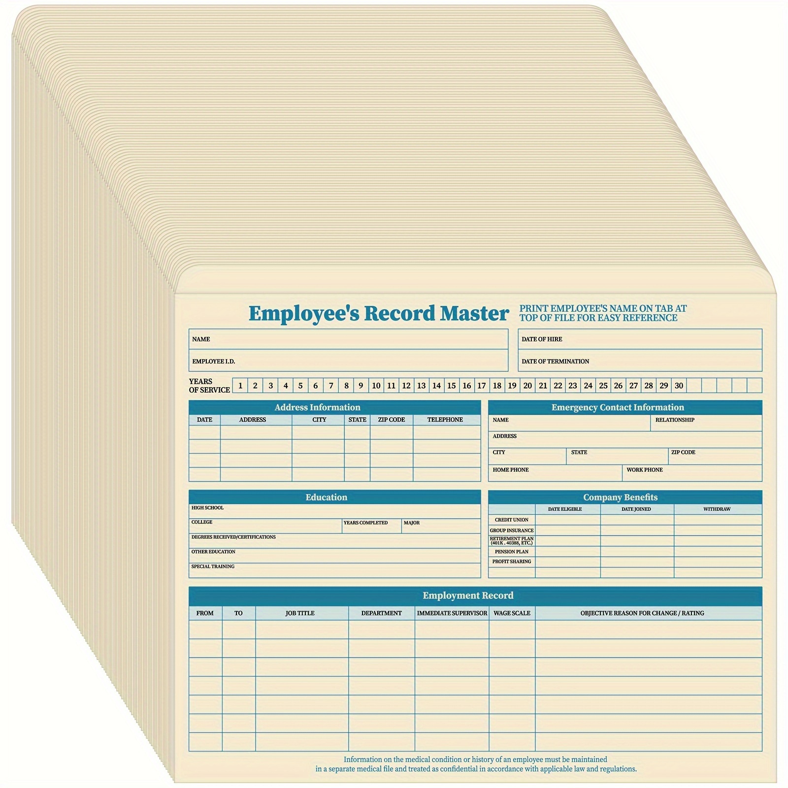 

100 Pcs Employee File Folders, 9.5 X 11.75 Inches Employee Personnel File Folders No Expansion Employee Record File Jacket Manager Supplies Hr And Employee Management