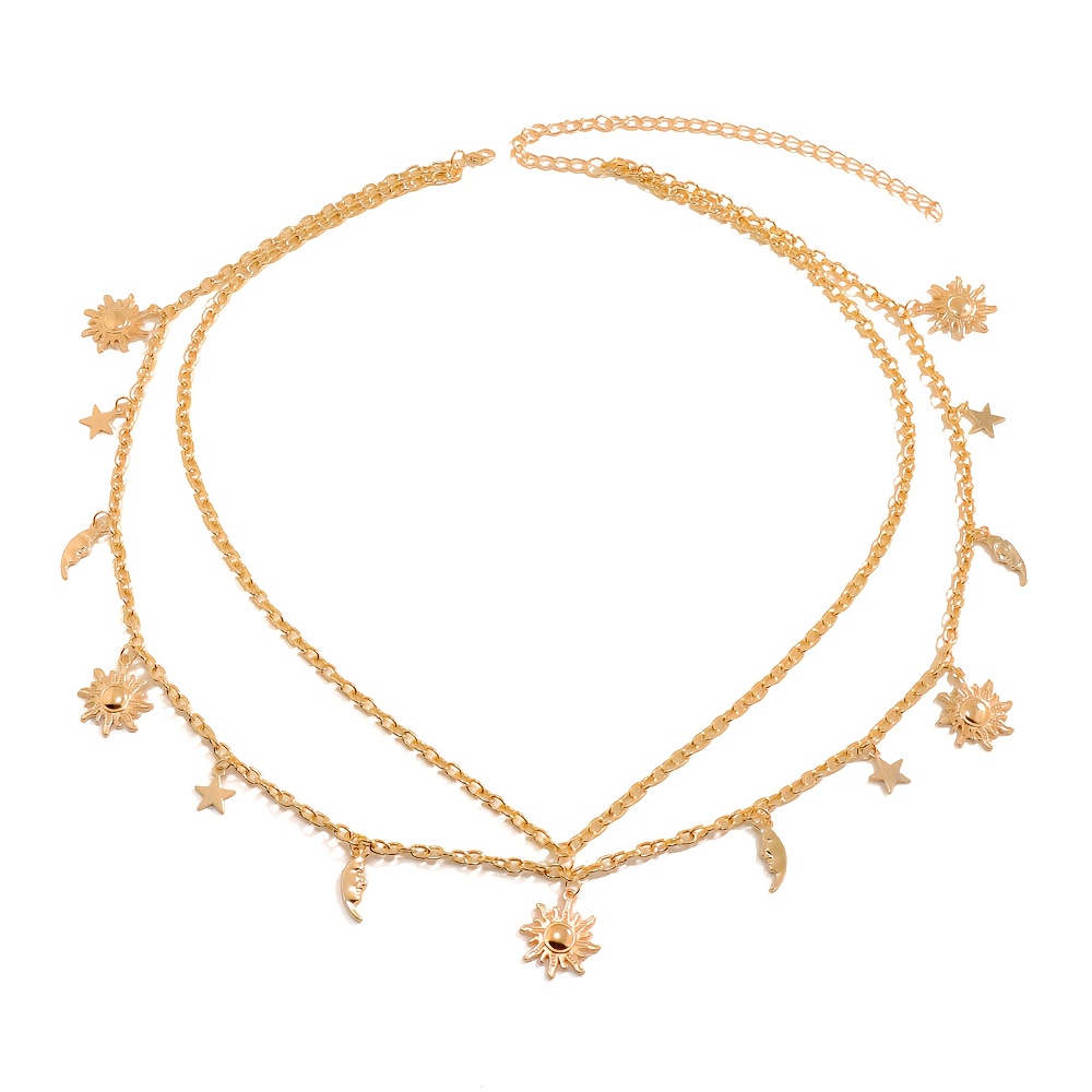 E-shop 1 Stück Damen-Gürtel mit Sonne, Mond und Stern-Anhänger – Goldfarbene Legierung für Kostüme, Abendoutfits – Vintage-Himmelsaccessoire für