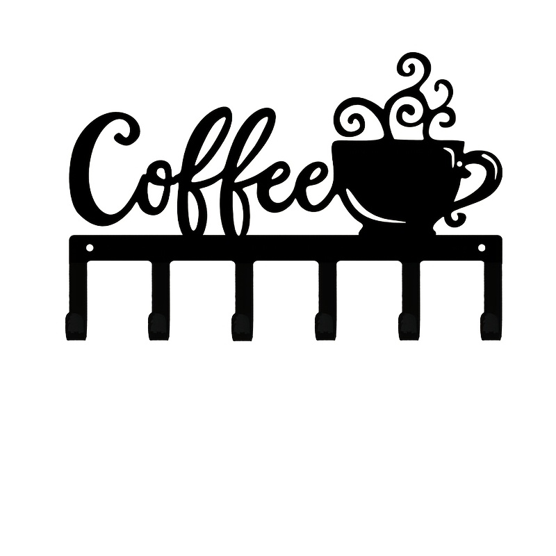 TEMU Coffee Cup Metal Wall Hook Rack, 6 Hooks Coffee Mug Holder Wall Mount, Coffee Themed Key Cup Hanger Organizer For Kitchen Coffee Bar Decor