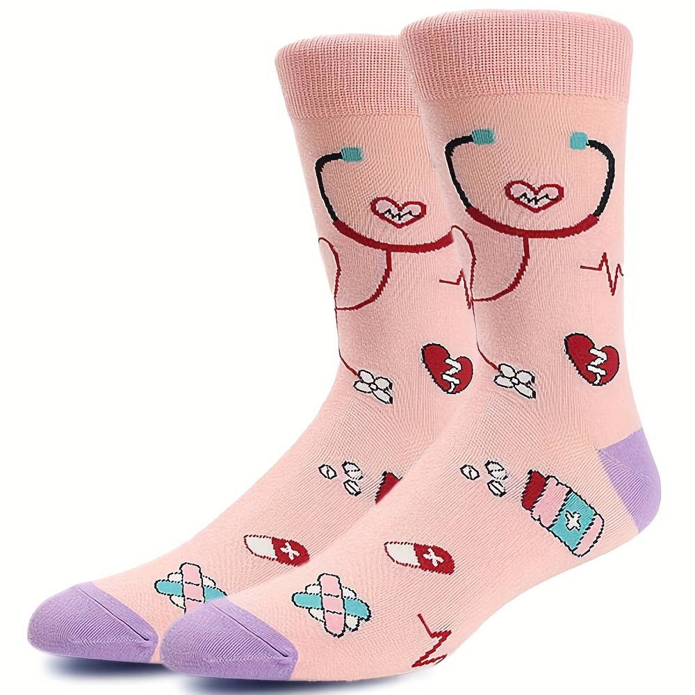 E-shop 1 Paar Damen Ärztin Krankenschwester Stethoskop Ganzjahres Wadenlange Socken Plus Größe Weich Bequem Schweißabsorbierend Krankenschwester