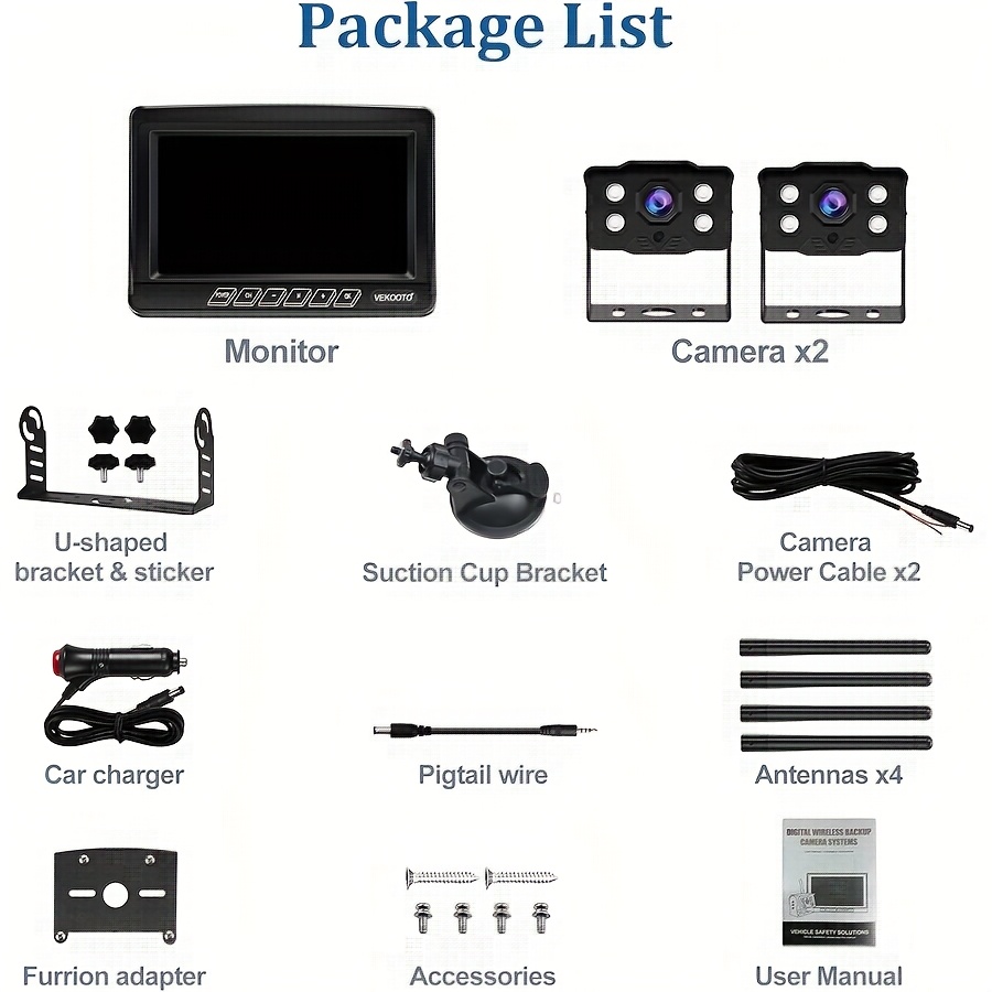   wf8 7 monitor with 1 2cam 1080p 7   monitor and rv backup camera wireless bsd system pre wired for   system recording   rear view camera clear night vision for trailer   truck Product details 16