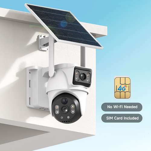 Vimel 4G Solar PTZ Surveillance Camera With SIM Card Slot, 1080p Full Color Night Vision, PIR Sensor, For Construction Sites & Farms