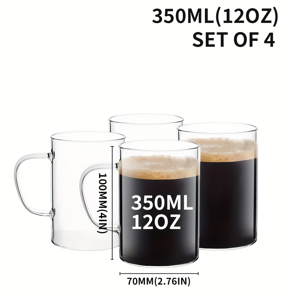 4pcs 12oz glass coffee tea cup transparent glass mug - Temu Norway