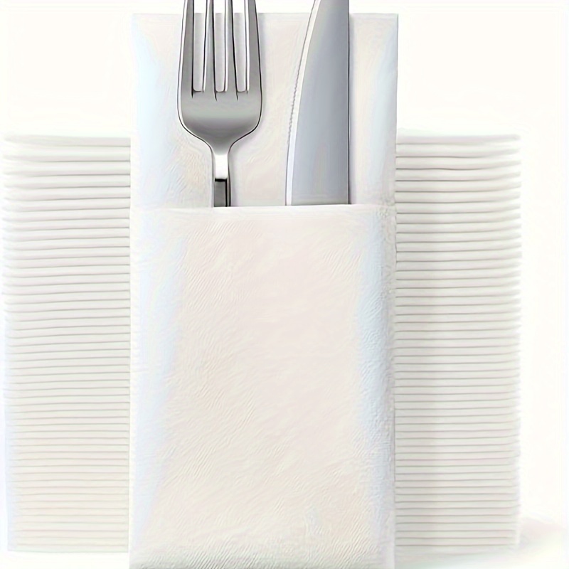 

Set, Disposable Dinner Napkins Pocket For Flatware Disposable Cloth Like Napkins Linen Feel Absorbent Disposable Paper Hand Napkins For Parties Weddings Dinners Or Events