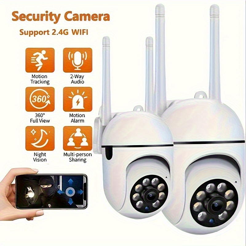 2pcs WiFi Security Camera 360° Panoramic View, PTZ Control, Motion Detection Alerts, Two-Way Audio, Full-Color Night Vision, USB-Powered Indoor/ Surveillance Camera for Home, Office, Store, Garage - Compatible with Smartphone Apps