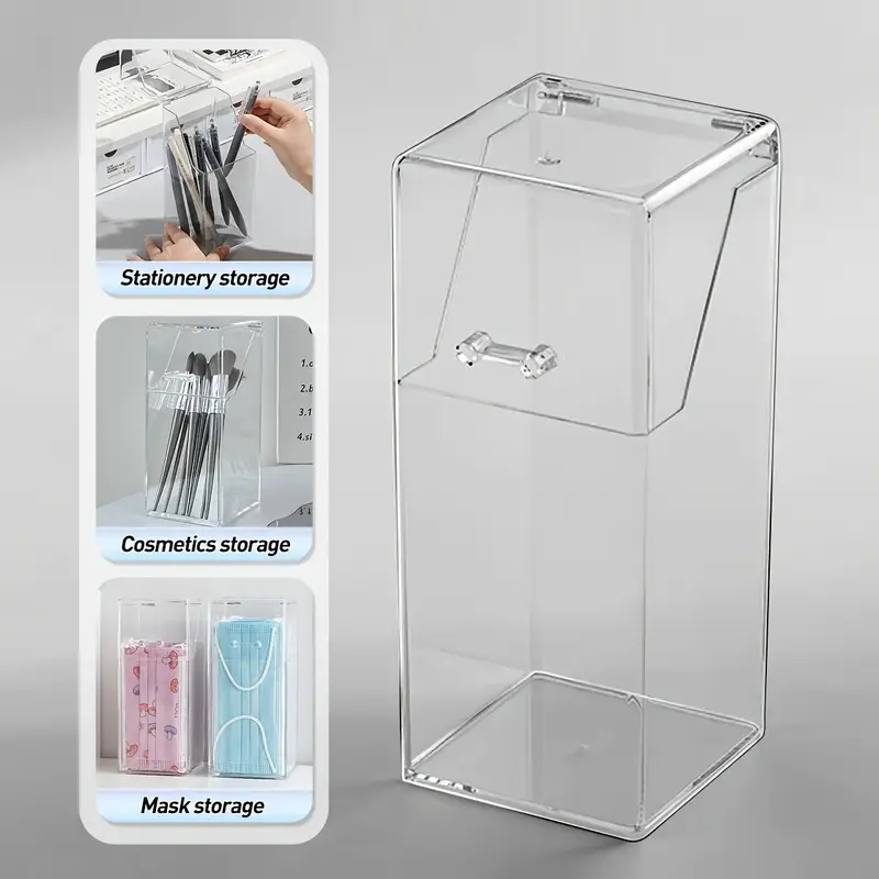 1 clear acrylic desk organizer with lid dustproof storage box for makeup brushes pens sleek for visibility makeup brush holder solution clear acrylic material Product details 3