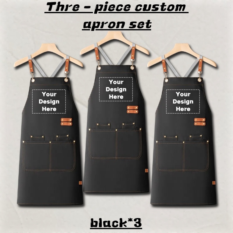 TEMU 3pcs Custom Apron Set, Professional High-end Custom Aprons, Premium Waiter Aprons, Ideal For Employees, Workwear, Group, Corporate, School,