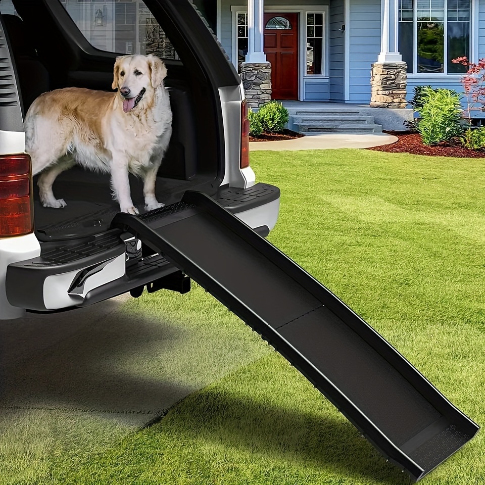 

Yarsca 61in Folding Dog Ramp For Cars, Portable Pet Ramp For Large Dogs, Lightweight Non-slip Resin Dog Car Ramp With Safe Raised Sides Stairs Step Ladder For Suv Truck, 150lbs Load Capacity