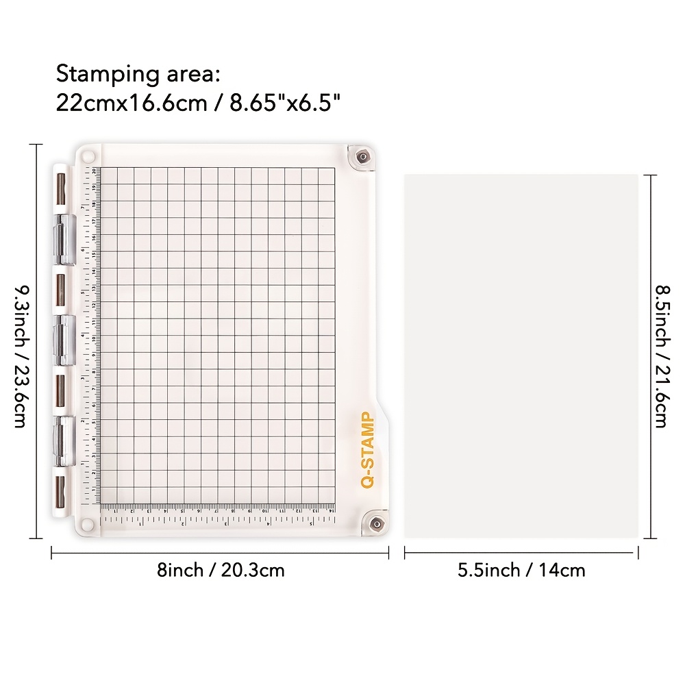 E-shop 8x9,3 Zoll Schnellstempel-Plattform mit Griffmatte für Stempel; Stempelpositionierungs-Werkzeug für präzises Basteln, Scrapbooking,