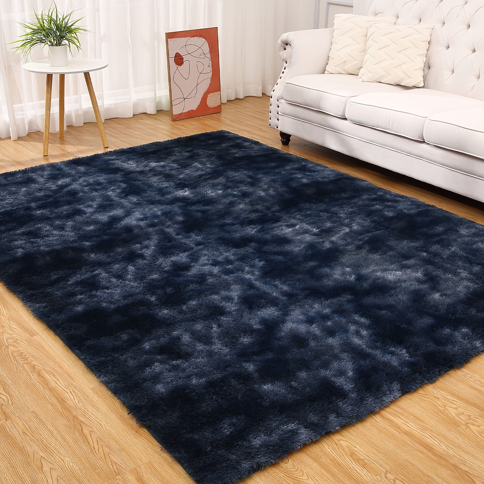 

1 Pc Fluffy Runner Rugs For Bedroom Living Room Ultra Soft Bedroom Rug, Large Non-slip Comfy Shag Carpet Nursery Playroom Rug, Plush Carpet Modern Fuzzy Rug For Room Home Decor, Tie-dye Navy Blue