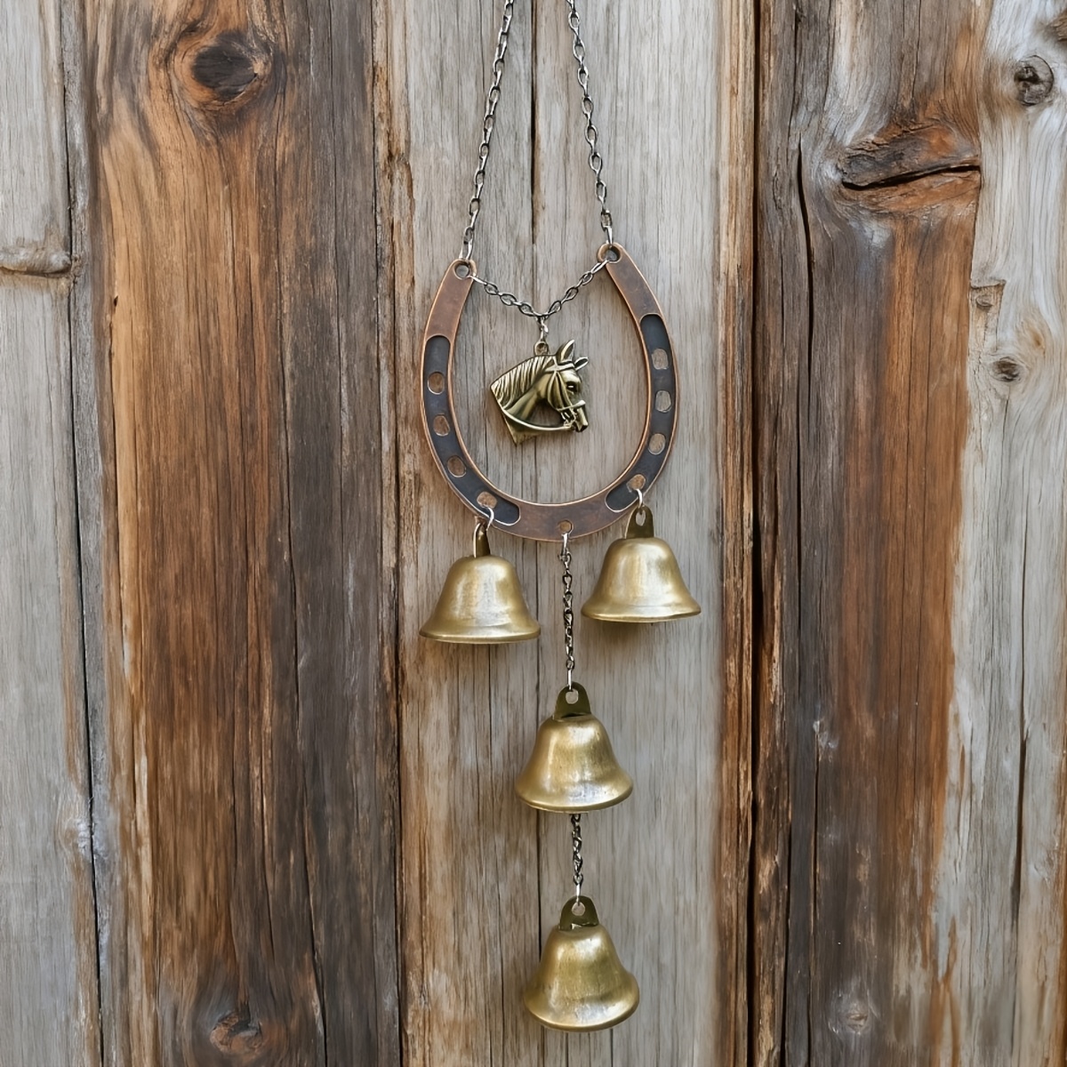 Image of 1pc Large Vintage Horseshoe Wind Chime With Chains - Outdoor/ Iron Wind- Soothing Sound Chime Suitable For Home, Garden Decor, Romantic Gift For , Wind- Motion Chime