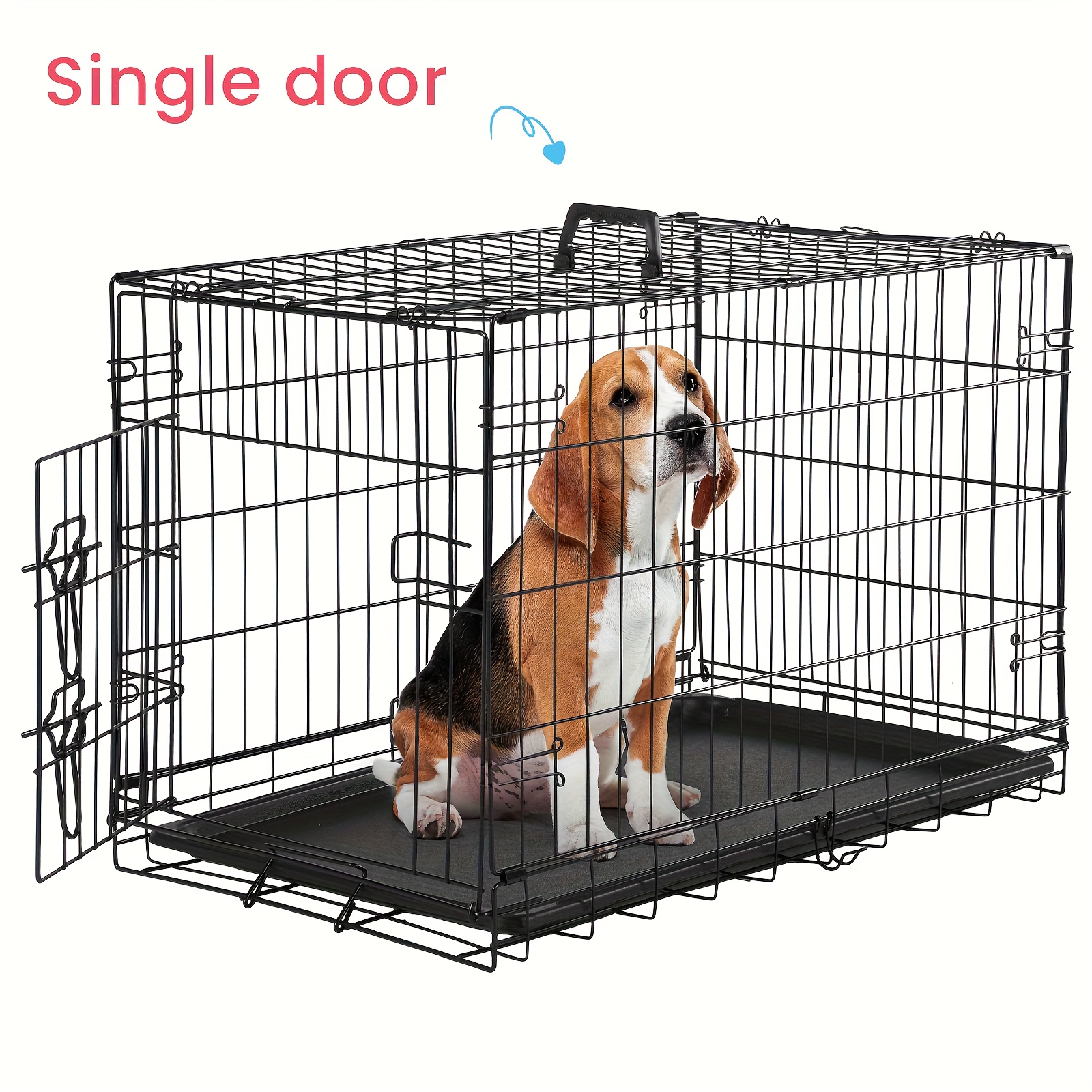 TEMU Black Double-door Dog Crate, A Foldable Cage Featuring A Divider Panel And A Removable Tray, Designed For Indoor And Outdoor Use With A