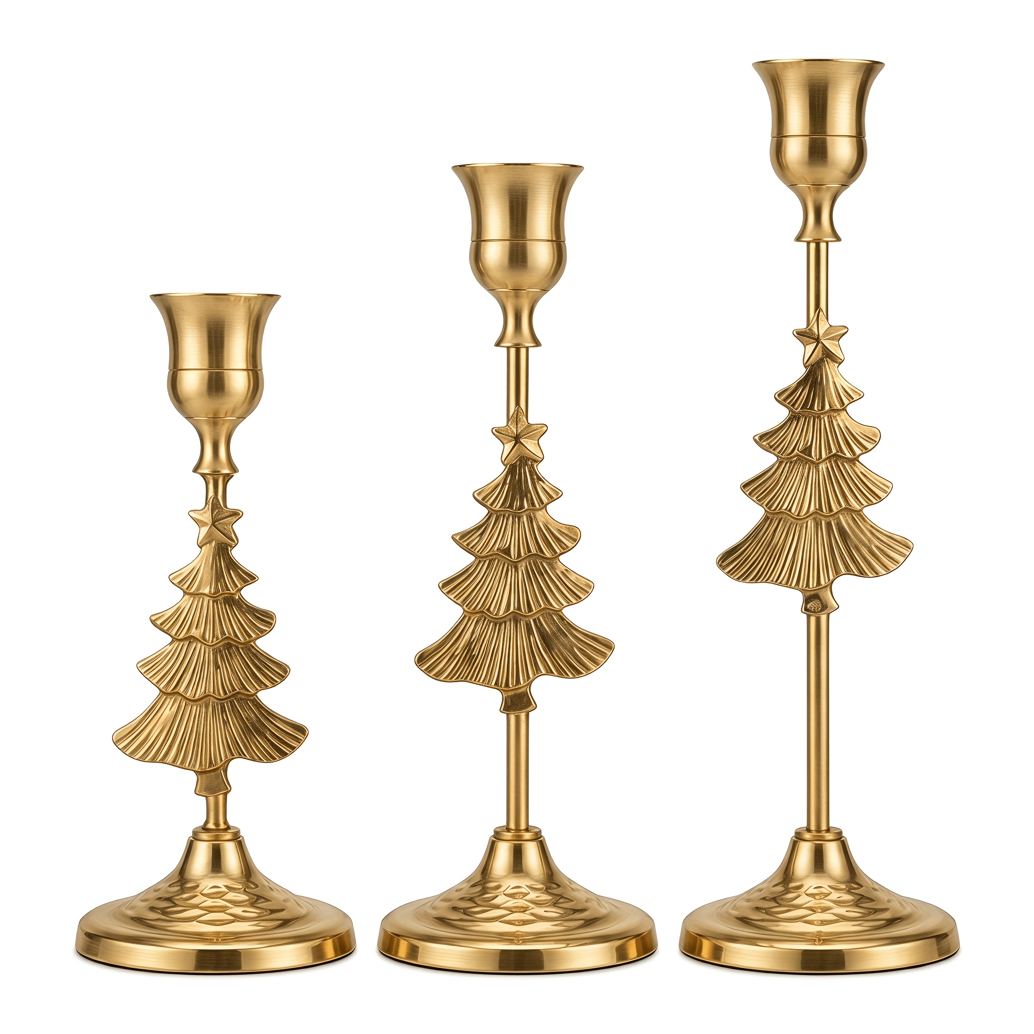 TEMU Kerst Gouden Boomvormige Kandelaar Set van 3 Stuks, In Hoogte Verstelbare Combinatie Metalen Ornament, voor Eettafel Thuis, Feest en Feestdagen