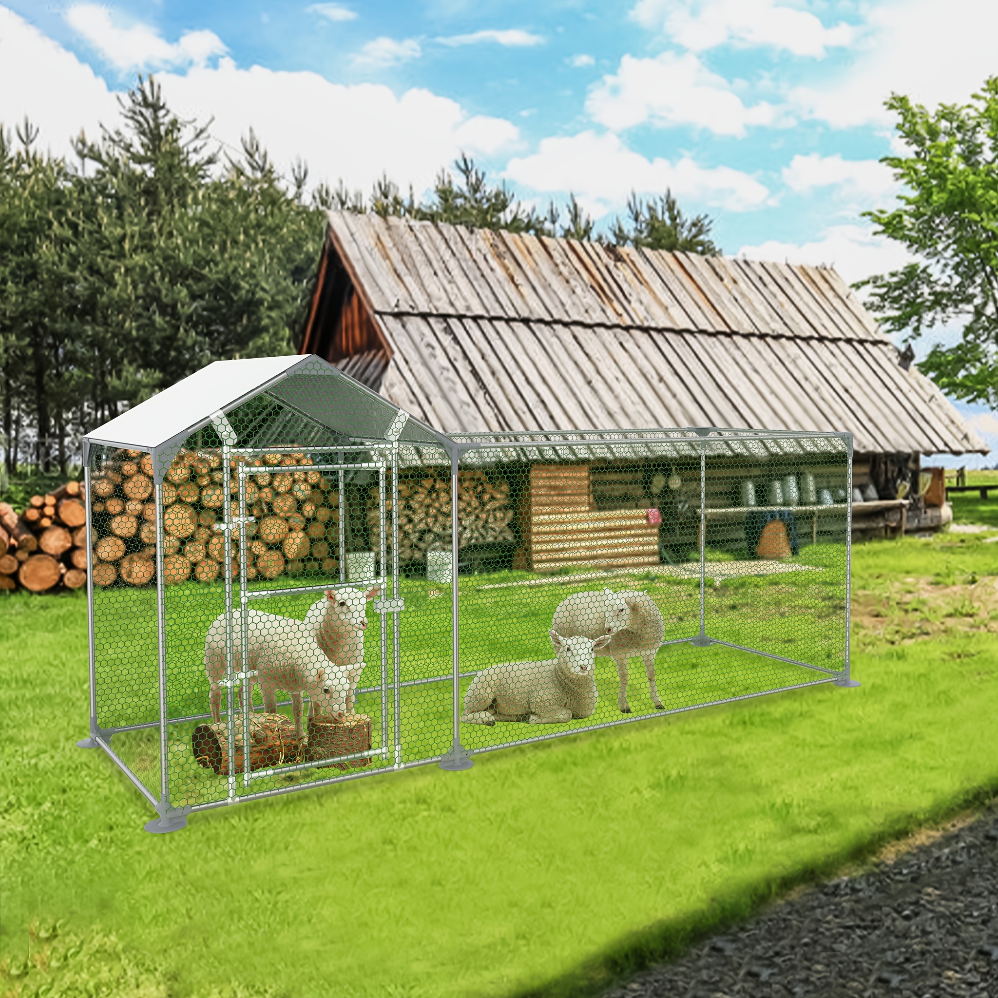 2/² Outdoor Coops With Security Lock, Galvanised , Pvc Coated Nets & Sun Protection Pe Shade Roof For Chicken Cage Poultry For Bird Small Animals Pets