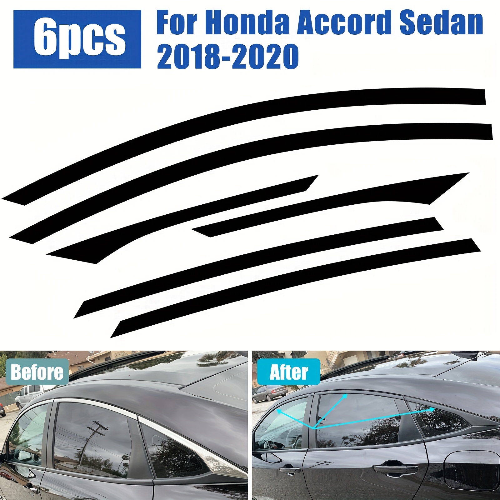 

6pcs Center Pillar Decorative Sticker Window Cover Trim Decorative Strip Car Sticker Delete Blackout Black Suitable For Honda Accord 2018-2022