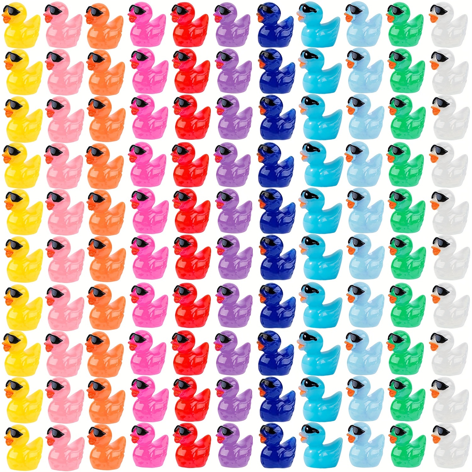 

110pcs Mini Resin Duck With Sunglasses, 11 Colors, Mini Resin Duck Bulk Duck Set, For Potted Miniature Decoration Garden Dollhouse Cake Decoration Diy Slime Kit Craft Charm Party Toy, Random Color